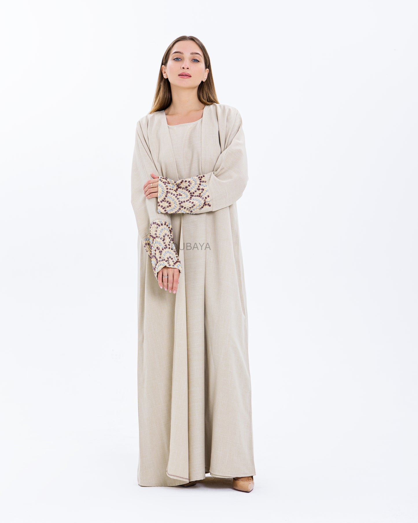 Design cotton abaya beige