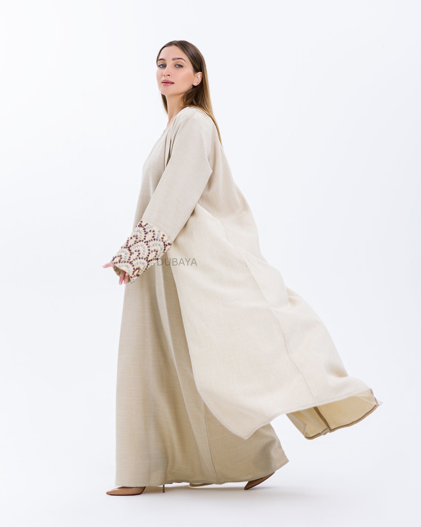 Design cotton abaya beige
