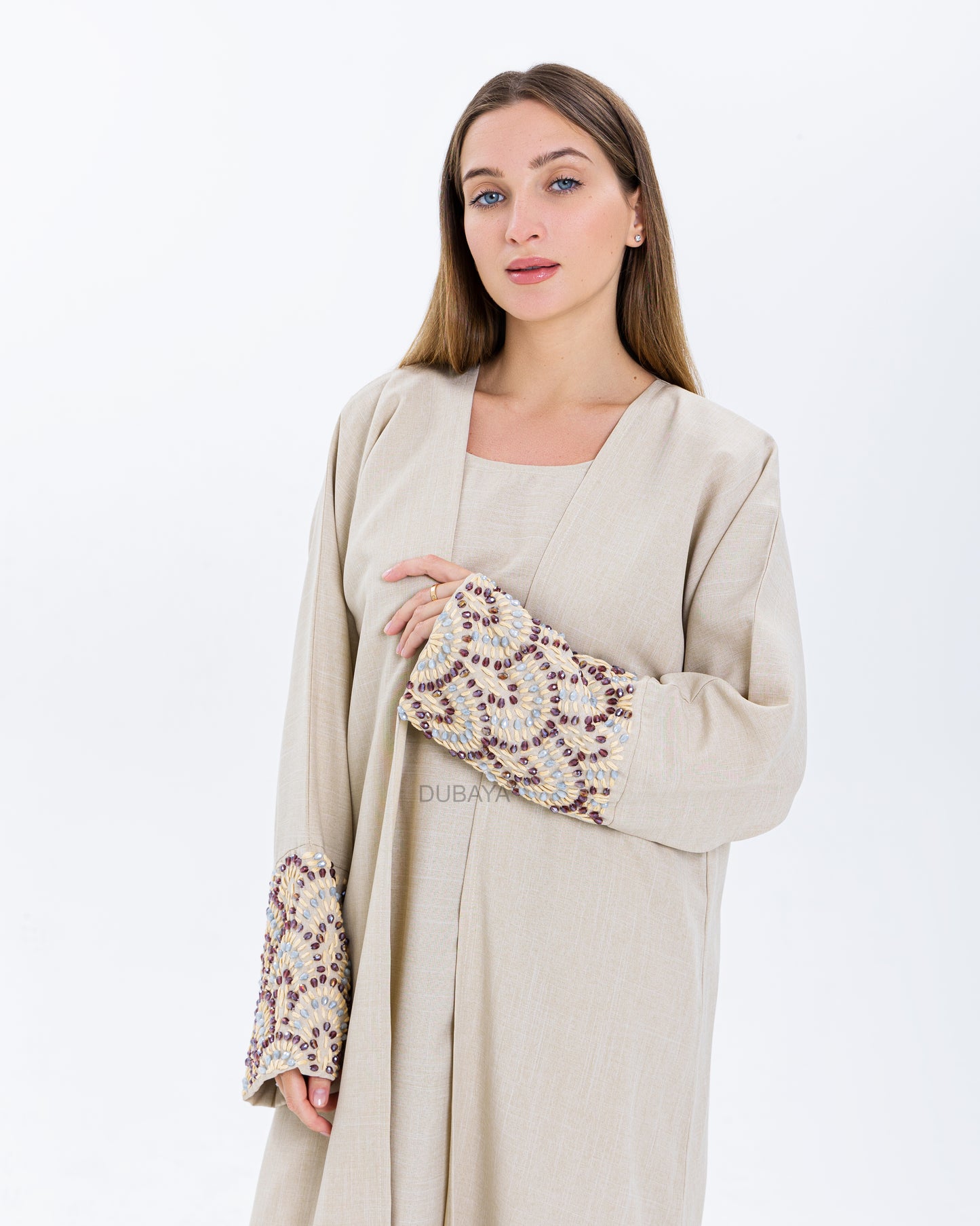 Design cotton abaya beige